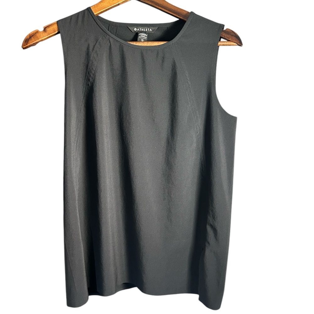 Athleta Womens Breathable Lightweight Top Side Slits Round Neck Activewear Black